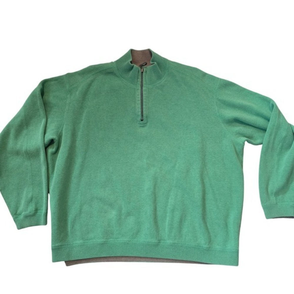 Tommy Bahama Quarter Zip Sweater Green Cotton Men's XXL Pullover Comfort Casual